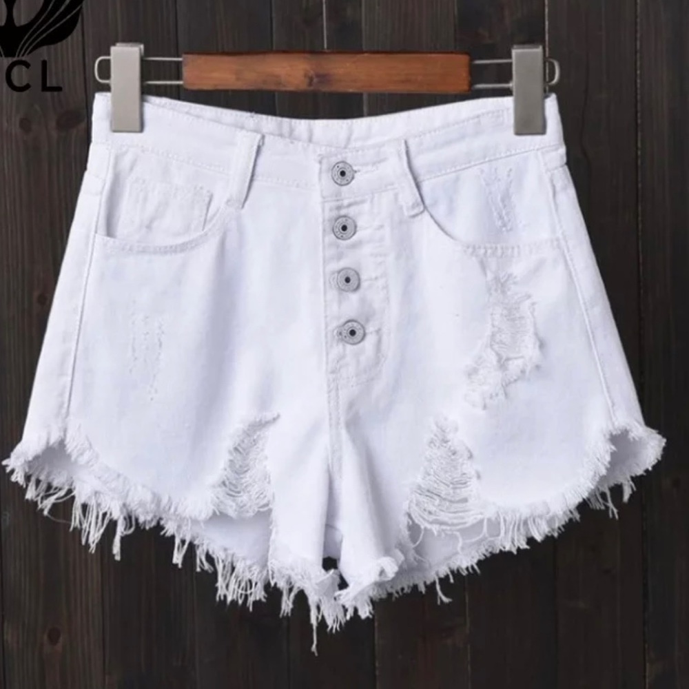 Distressed Ripped Jean Shorts - Picture 1 of 2